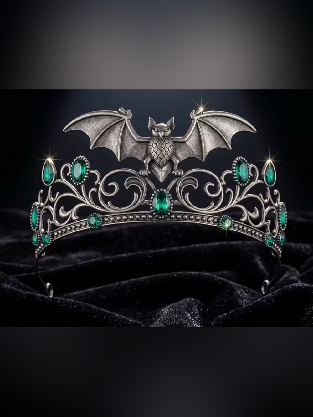 Gothic Bat Tiara in Black & Green